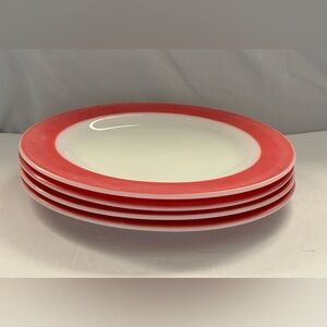Vintage Pyrex Red Rim Dinner Plates 10” | Set of 4 | Classic Restaurant Ware